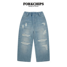 포크칩스-하이구제데님팬츠