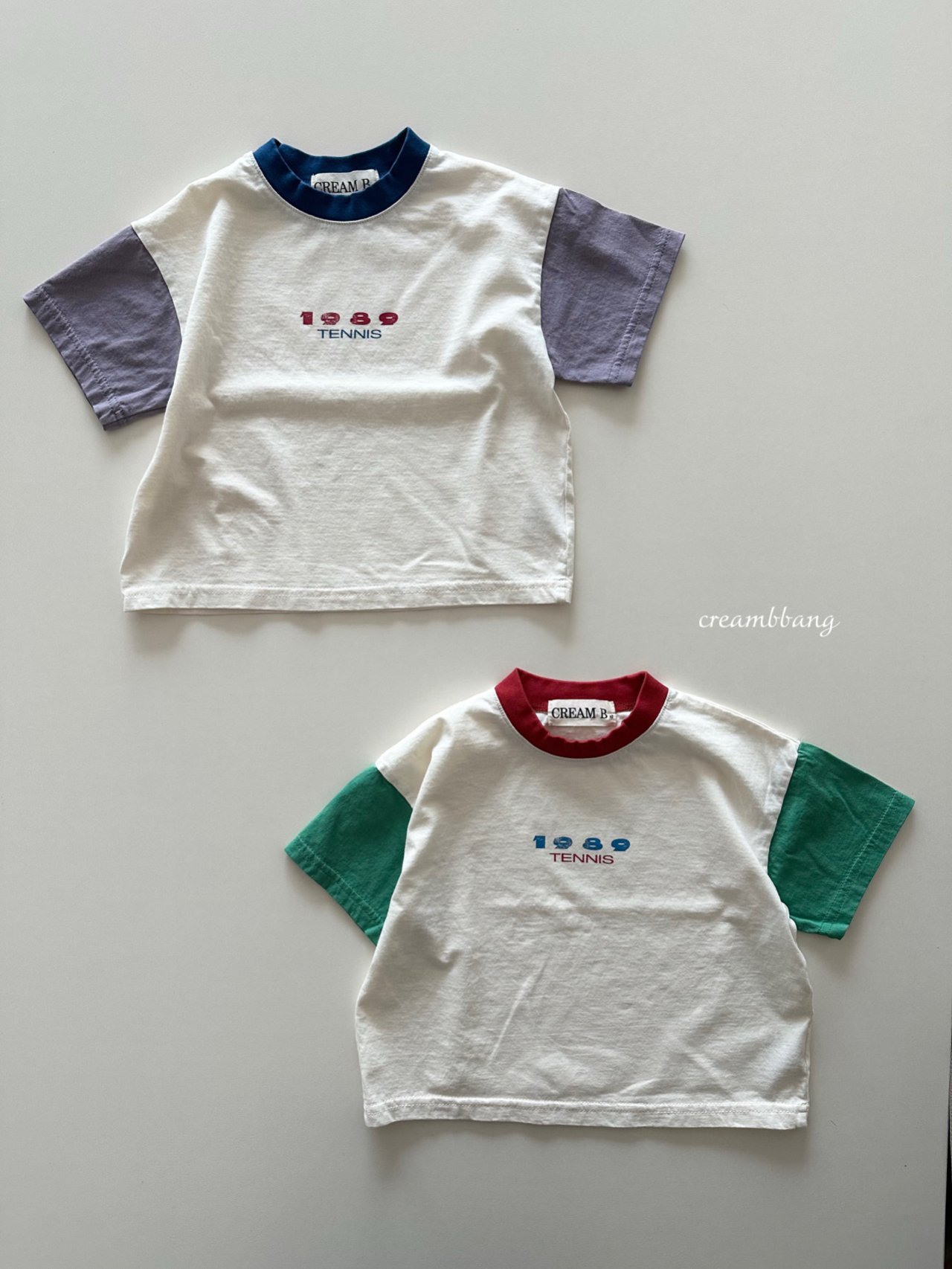 크림빵-1989소매배색티