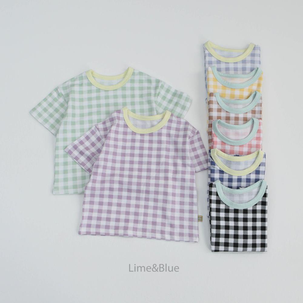 [여름]라임앤블루-SS썸머크래커체크반팔상하세트ADULT