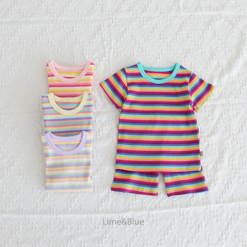 [여름]라임앤블루-SS레인보우단가라상하세트