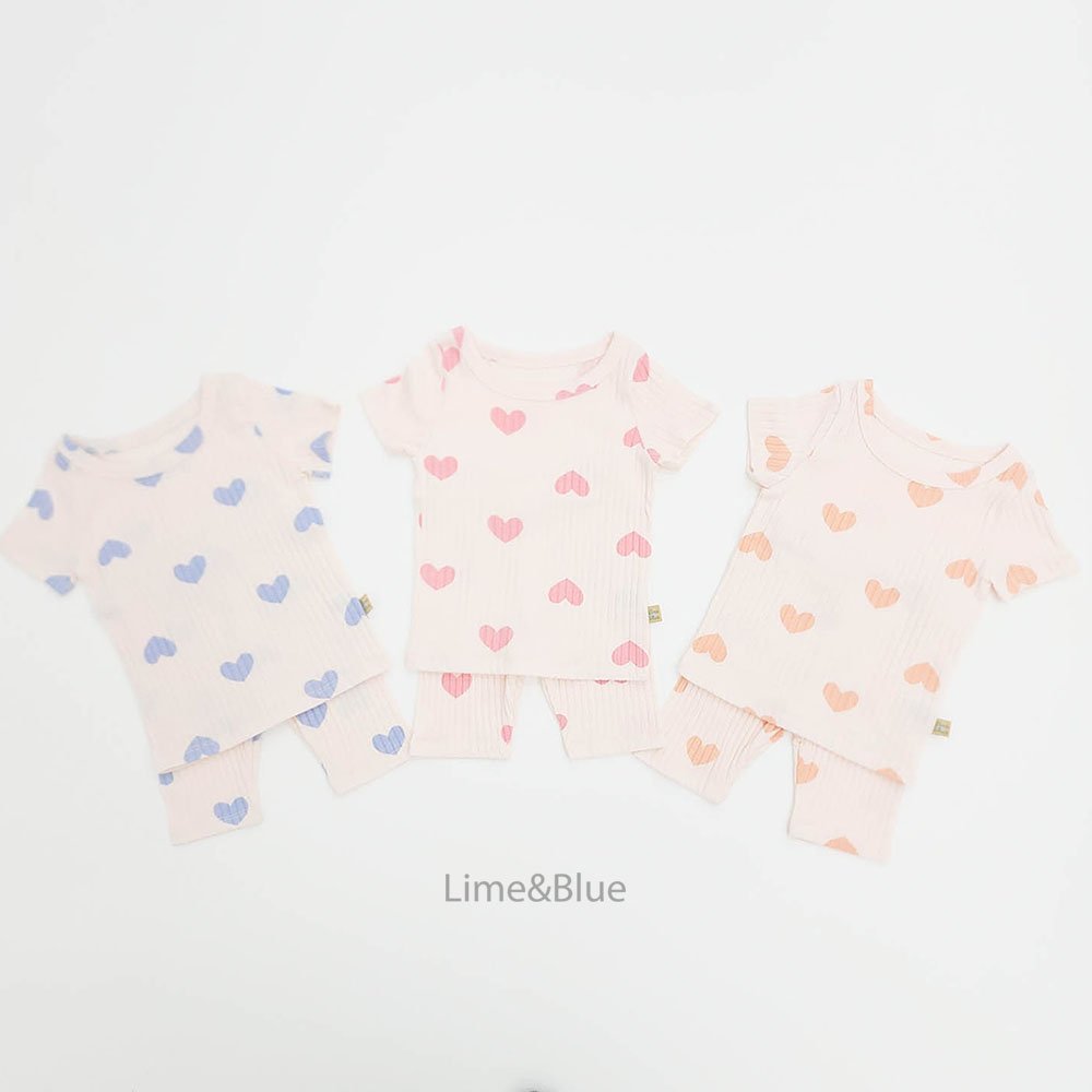 [여름]라임앤블루-SS모달하트골지반팔상하세트모달